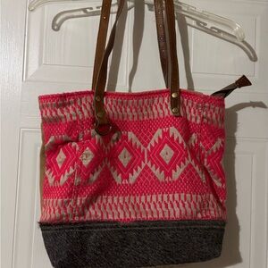 Myra Bag Pink and Brown Geometric Tote